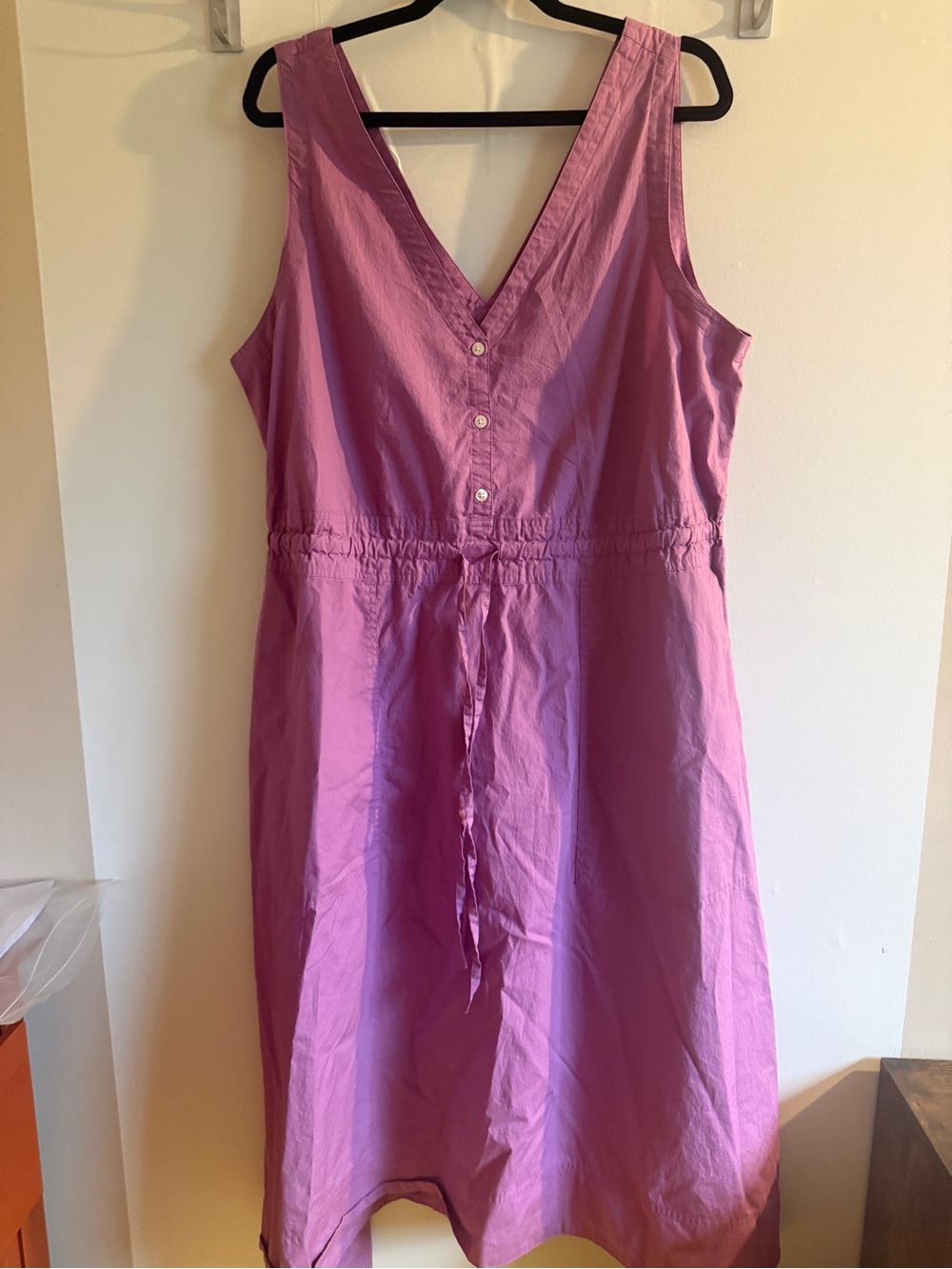 GAP Purple Cotton Midi Dress XL Sleeveless V Neck Drawstring Waist Pocket